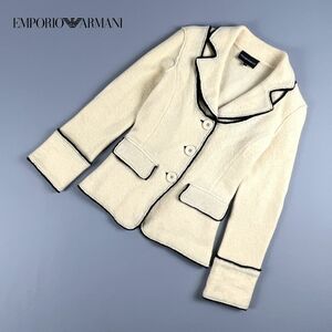 美品 EMPORIO ARMANI エンポリオ アルマーニ ウール100% テーラードジャケット エルボーパッチ 裏地無し レディース 白 黒 サイズ38*KC915