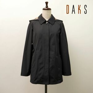 美品 DAKS ダックス フード付き ステンカラーショートコート レディース アウター 紺 ネイビー サイズM*KC327