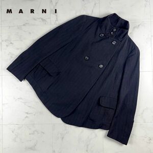 美品 MARNI マルニ ダブルブレスト スタンドカラージャケット フレア レディース アウター 黒 ブラック サイズ38*KC366