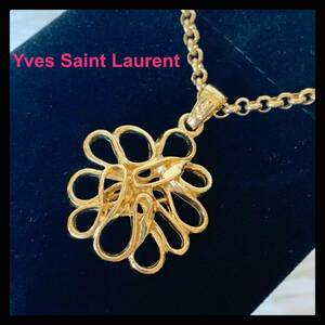 1 point thing YSL Yves Saint-Laurent Vintage necklace flower Gold long 