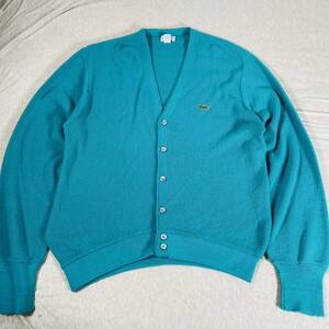 90s lacoste ラコステAcrylcardigan アクリルカーディガン　turquoiseblue ターコイズブルー　usa製　あいみょん　Lサイズ