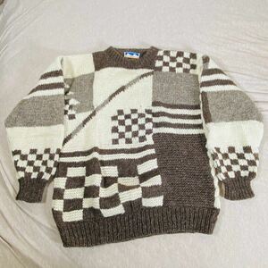 Vintage designknitsweater ヴィンテージ　デザインニット　ブラウンカラー　nepal ネパール製　60s 70s 80s 90s Lsize