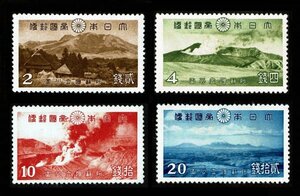 M388★1939年　第1次国立公園切手　阿蘇　4種完　糊落ち★未使用・良好