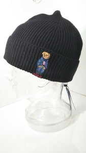 537送料100円 未使用品 POLO RALPH LAUREN ポロ ラルフローレン ニット帽 ポロベア タグ付き ブラック黒 ニットキャップ 帽子 刺繍