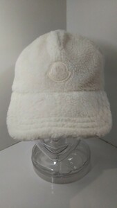 733送料200円 MONCLER モンクレール オフホワイト ロゴ ボア ベースボールキャップ 帽子 ユニセックス メンズ レディース キャップ 秋冬