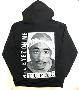 BI31)NO BRAND TUPAC 2PAC プリントプルオーバーパーカー/BLK/3XL/USサイズ/大きいサイズ/LA/HIPHOP/ウエッサイ