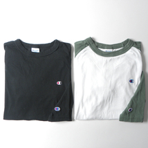 チャンピオン Champion コットン100％ ロングスリーブTシャツ2枚セット ワンポイント刺繍 クルーネック ラグラン ベーシック m1220-1_画像1