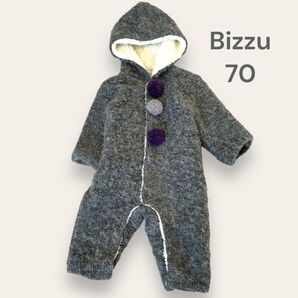 Bizzu ビズー ブーグレー ポンポン カバーオール コート 70 防寒 フリース ボアファー 子供服 ベビー オール