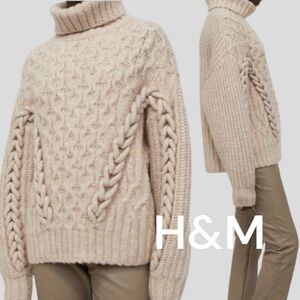 即完売　H&M エイチアンドエム ケーブルニット タートルネックセーター BG ニット　セーター　人気　3D 立体　 タートル