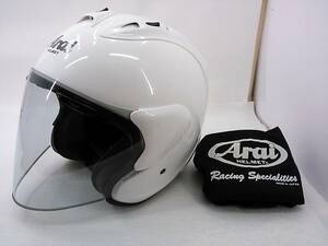 【送料無料】試着程度 美品 Arai アライ SZ-Ram4 GLASS WHITE グラスホワイト Mサイズ ジェットヘルメット