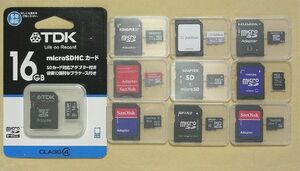 東芝、SANDISK、KINGMAX、IOデータ、BUFFALO、SOFTBANK他等の各社扱い16GBマイクロSDHCカード標準SDカードアダプタ付属_未使用バルク品1枚