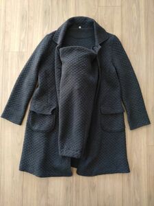  Muji Ryohin * mama coat 2way M~L quilting dark gray da car attaching ... turn-down collar 