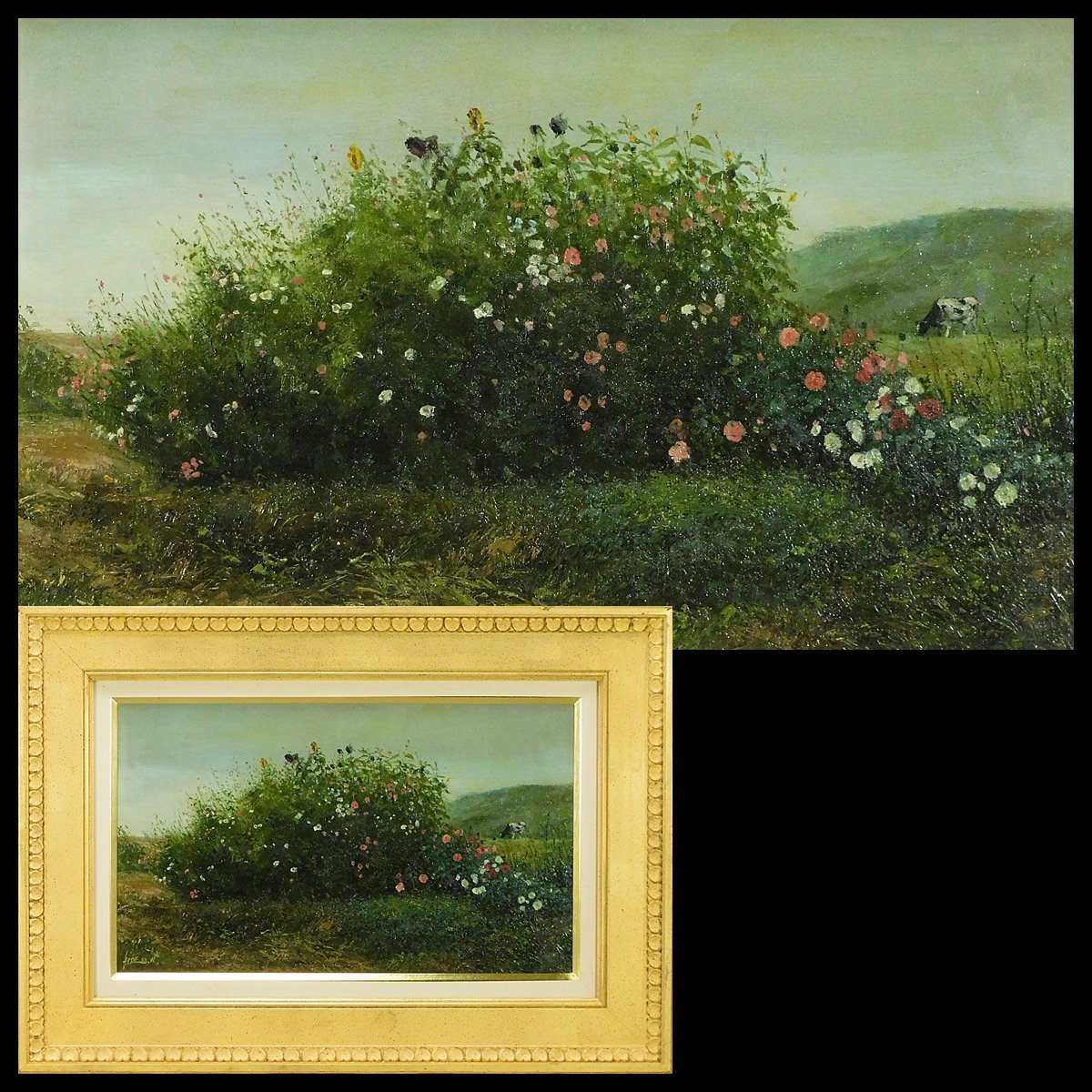 Hideo Nakamura Wildflowers M8 Oil Painting Framed Exclusive Tattoo Realism Japan Artists Federation Member Picture Story Writer Illustrator s23120105, painting, oil painting, Nature, Landscape painting