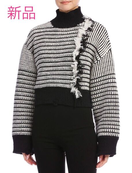 新品タグ付き定価4万程!AVANTLOOK*ボーダーフリンジニット M