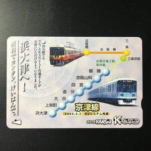 京阪/汎用カードー2002「京津線SVシステム完成(03.01)」ー2002年券売機発売開始柄ー京阪スルッとKANSAI Kカード(使用済)