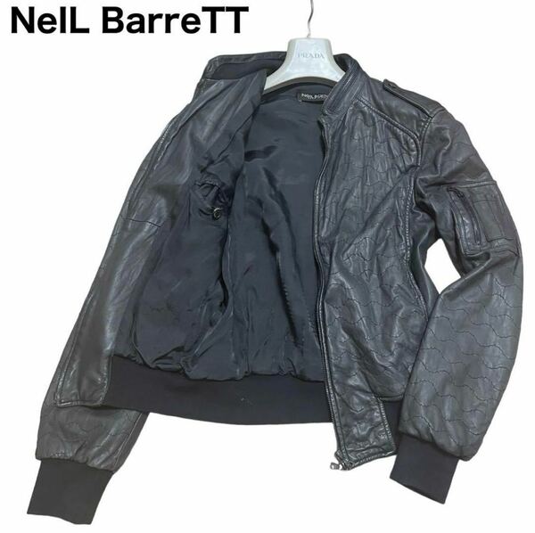 NeIL BarreTT ニールバレット　ボンバージャケット　MA-1 シープスキン　ラムレザー　羊革　ステッチ　革ジャン 黒 イタリア製　ブラック 
