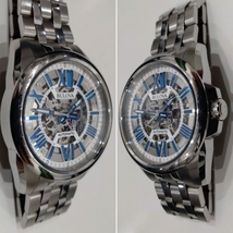 1円～ 稼働品 BULOVA ブローバ クラシック スケルトン 自動巻き メンズ 腕時計 96A187 オートマ 裏スケ 3針 シルバー ラウンド_画像3