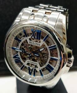 1円～ 稼働品 BULOVA ブローバ クラシック スケルトン 自動巻き メンズ 腕時計 96A187 オートマ 裏スケ 3針 シルバー ラウンド