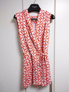 Diane Von Furstenberg DVF フード付き オールインワン ドレス シルク オレンジ柄 0 404-130055 ZEOBISTM