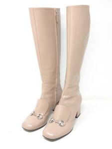 GUCCI グッチ TALL LILLIAN BEIGE LEATHER ホースビット ブーツ ロングブーツ レディース 36 1/2 約23.5cm ZEOSZGAY