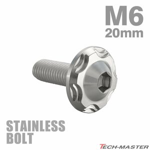 M6×20mm P1.0 ボタンボルト スノーヘッド ステンレス シルバー カウル フェンダー 車 バイク カスタム 1個 TR0263