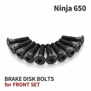 ニンジャ650 Ninja 64チタン ブレーキディスクローター ボルト フロント用 10本セット M8 P1.25 カワサキ車用 ブラック JA22006