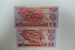 （１３２－A）阿波コイン　北朝鮮札　１W・５W札　1988年　2枚組　未使用品クラス
