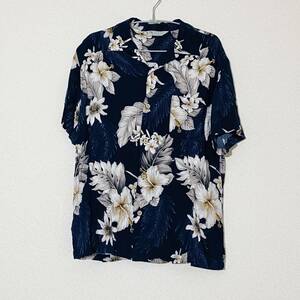 【古着】Styled by Originals HAWAIIAN SURF BRAND アロハシャツ Ｌ ネイビー レーヨン100% ハワイアンシャツ 半袖 開襟 shirt