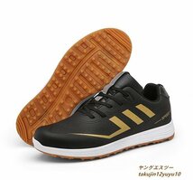 新品セール◆ゴルフシューズ Golf shoes メンズ スニーカー 運動靴スポーツシューズ 紳士 グラデーション幅広 防滑 撥水 耐磨 黒/金 28.0cm_画像5