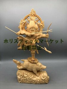 新品木彫仏像 精密細工 摩利支天立像 高さ28cm 総檜材 仏教美術 Q0362