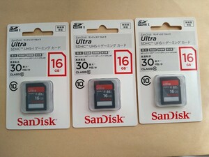 「送料無料」SanDisk サンディスク ウルトラ SDHC UHS-I カード 16GB × 3 SDSDUG-016G-J35 （新品未使用未開封）