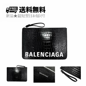 K485.. BALENCIAGA バレンシアガ ドキュメントケース クラッチ ポーチ クロコ型押し ロゴ レザー 新品 ★ 1090 ブラック