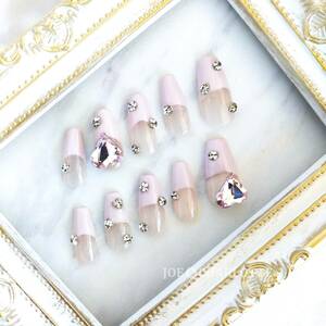 No.98 XS gel artificial nails crystal Heart French pink series 