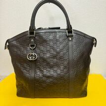 美品★ GUCCI グッチ シマ レザー 2way トートバッグ ダークブラウン 大容量 ハンドバッグ A4可 339551_画像2