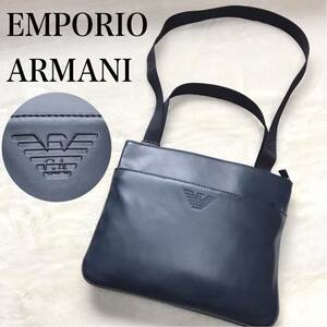 美品 EMPORIO ARMANI イーグル オールレザー ショルダーバッグ サコッシュ ロゴ エンポリオアルマーニ