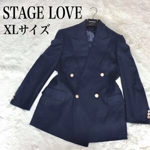 美品 大きいサイズ STAGE LOVE 金ボタン 紺ブレ テーラードジャケット スーツ ジャケット ウール ネイビー XLサイズ ダブル 1B