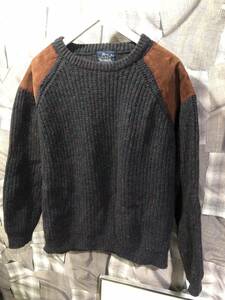 1円 ★ 古着 ヴィンテージ WOOLRICH ウールリッチ ★ 90年代 ★ 90's ★ レザーパッチ ニット セーター ブラック　FK