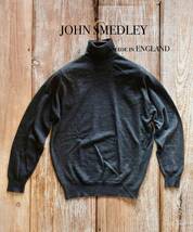 希少 英国製 JOHN SMEDLEY ジョンスメドレー 旧タグ ヴィンテージ メリノウール タートルネック ニット セーター Mサイズ ウール100% GY_画像1