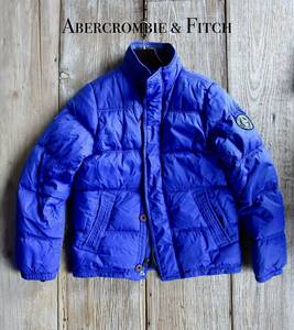 希少 レア Abercrombie & Fitch アバクロンビー＆フィッチ アバクロ ダウンジャケット ブルー ミリタリー スタンドカラー XL 無地