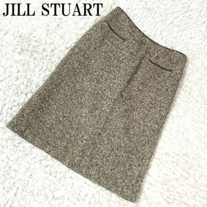 ジルスチュアート カシミヤアンゴラツイードスカートブラウン系 JILL STUART カジュアル スリット無 フロントポケット有4 B3863