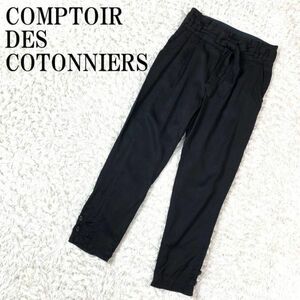 コントワーデコトニエ テーパードパンツ ブラック COMPTOIR DES COTONNIERS リボンベルト付き 黒 リヨセル コットン 34 B4186