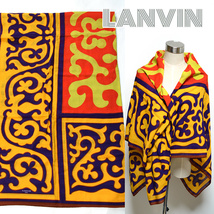 LANVIN■美品 ロゴ入り幾何学模様コットンショールスカーフ　ストール　ブラウン　レディース　ランバン_画像1