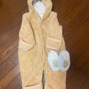 70~80cm アカチャンホンポ あったかロンパース くま耳 +ファミリア 赤ちゃん ルームシューズ