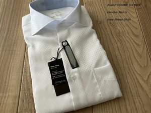 新品訳有り COMME CA MEN コムサメン 人気の市松柄 コットン100% サテンドレスシャツ 01ホワイト Sサイズ 08HC01 定価16,500円