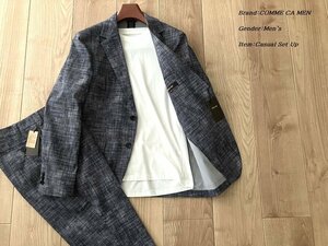 新品 COMME CA MEN コムサメン 絣織物プリント セットアップ スーツ 04グレー Lサイズ 15JC09 定価82,500円