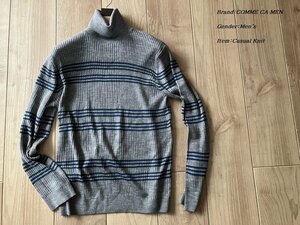 新品 COMME CA MEN コムサメン 3ラインボーダー リブタートルネックセーター 04グレー Lサイズ 34KA17 定価16,500円