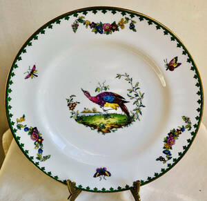 １９２１年１１月 　　　コープランドスポードカラフルなハンドペイントチェルシーバードと昆虫パターン飾り皿