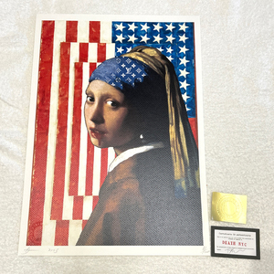 世界限定100枚 DEATH NYC フェルメール「真珠の耳飾りの少女」ルイヴィトン LOUISVUITTON 星条旗 ポップアート アートポスター 現代アート