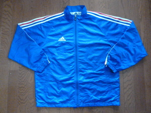 USED 美品 日本製 adidas ウィンドブレーカー 薄地・軽量・メッシュ裏地 JP/Ｌ ブルー