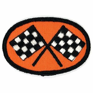 クロスドチェッカーフラッグ ビンテージ パッチ Crossed Checker Flag Vintage Patch バイカー ワッペン Biker Wappen